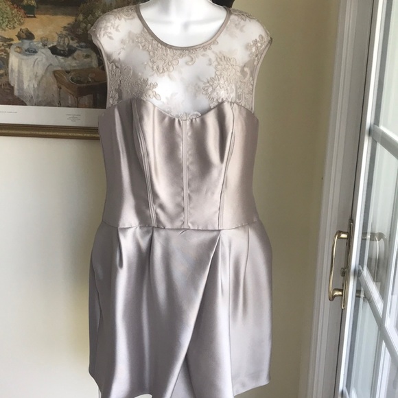 WHITE BY VERA WANG SILVER TAUPE DRESS SATIN / LACE Size 14 Prom-Wedding-Cruise - Picture 2 of 8